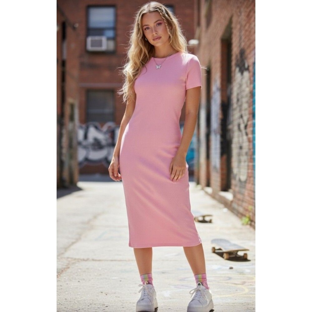 Vintage No Boundaries Bodycon Dress Womens L Pink Stretch 90s Y2K